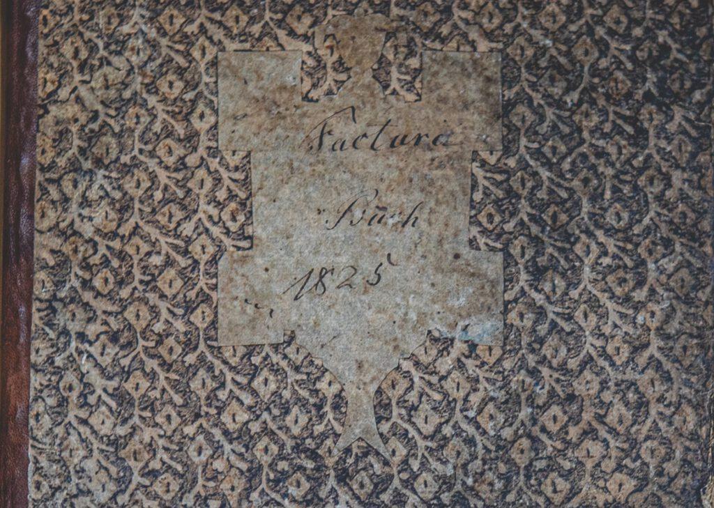 Deckel des ältesten Fakturabuchs der chemisch-pharmazeutischen Industrie der Welt, Friedrich Koch 1825-1831