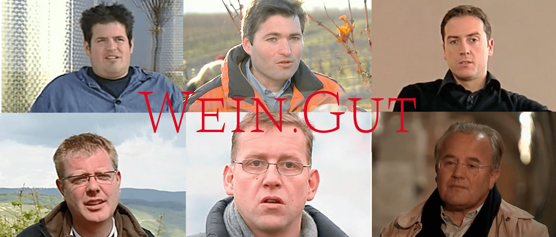 Sechs Porträt-Screenshots aus der Serie „Wein.Gut” die wir von 2006 bis 2009 gemeinsam mit der Wiesbadener Filmproduktionsfirma „Bewegte Zeiten” für den ZDF-dokukanal herstellten.